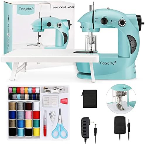 Blue mini sewing machine with extension table