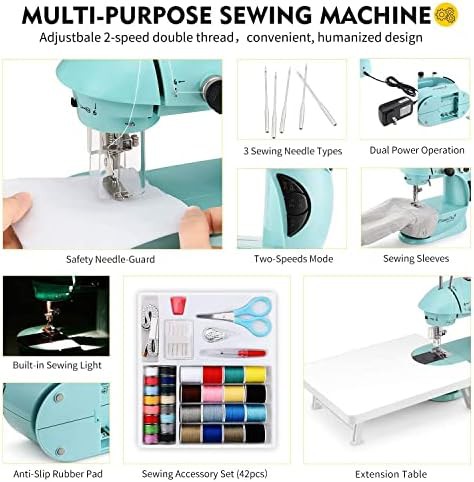 Blue mini sewing machine with extension table — photo 3