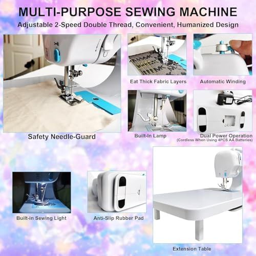 Blue mini sewing machine with extension table — photo 4