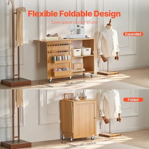 Multipurpose folding sewing table in wood color — photo 3