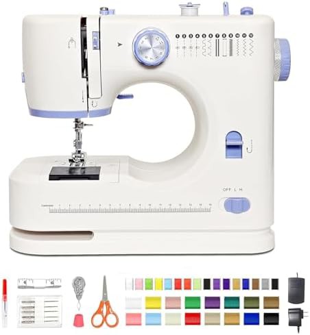 White and blue beginner machine with threads