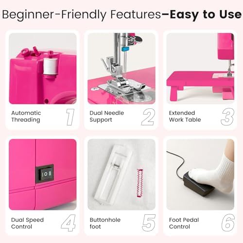 Bright pink portable machine with extension table — photo 4