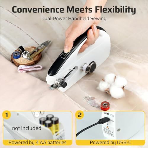 White travel handheld sewing machine with dual speed — photo 5