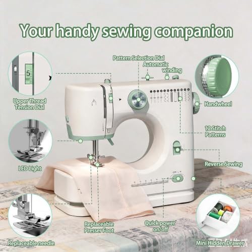 Green and white portable 12 stitch sewing machine — photo 5