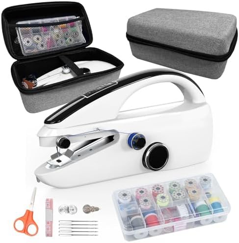 Handheld sewing machine with accessory box