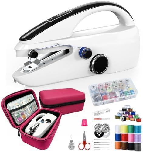 Handheld sewing machine with red case