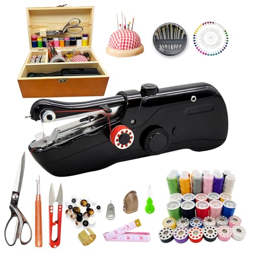 Handheld Sewing Machine with Exquisite Wooden Storage Box &